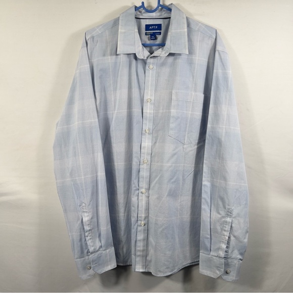 Apt. 9 Light Blue Plaid Flex Long Sleeve Button-Up Shirt  0699 - Picture 1 of 6